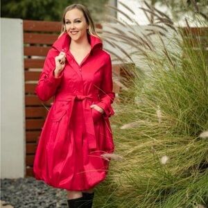 Samuel Dong Classic Bubble Dress Trench Coat Red Size M | Water Resistant Belted